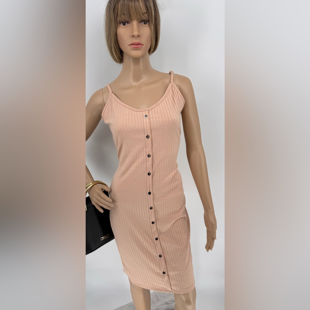 Love J Women's Midi Accent Button Front Ribbed Tank Dress